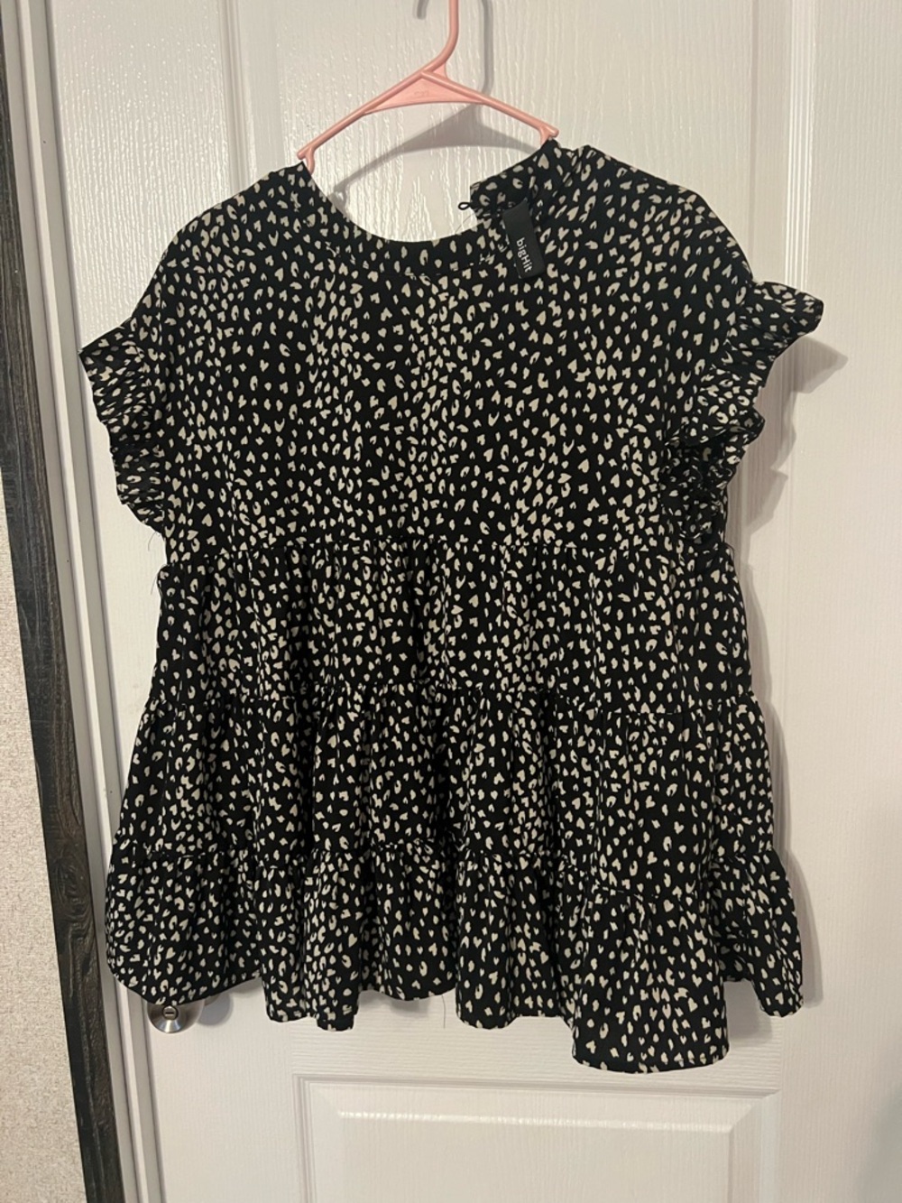 Black and White Printed Ruffle Tiered Blouse - Women